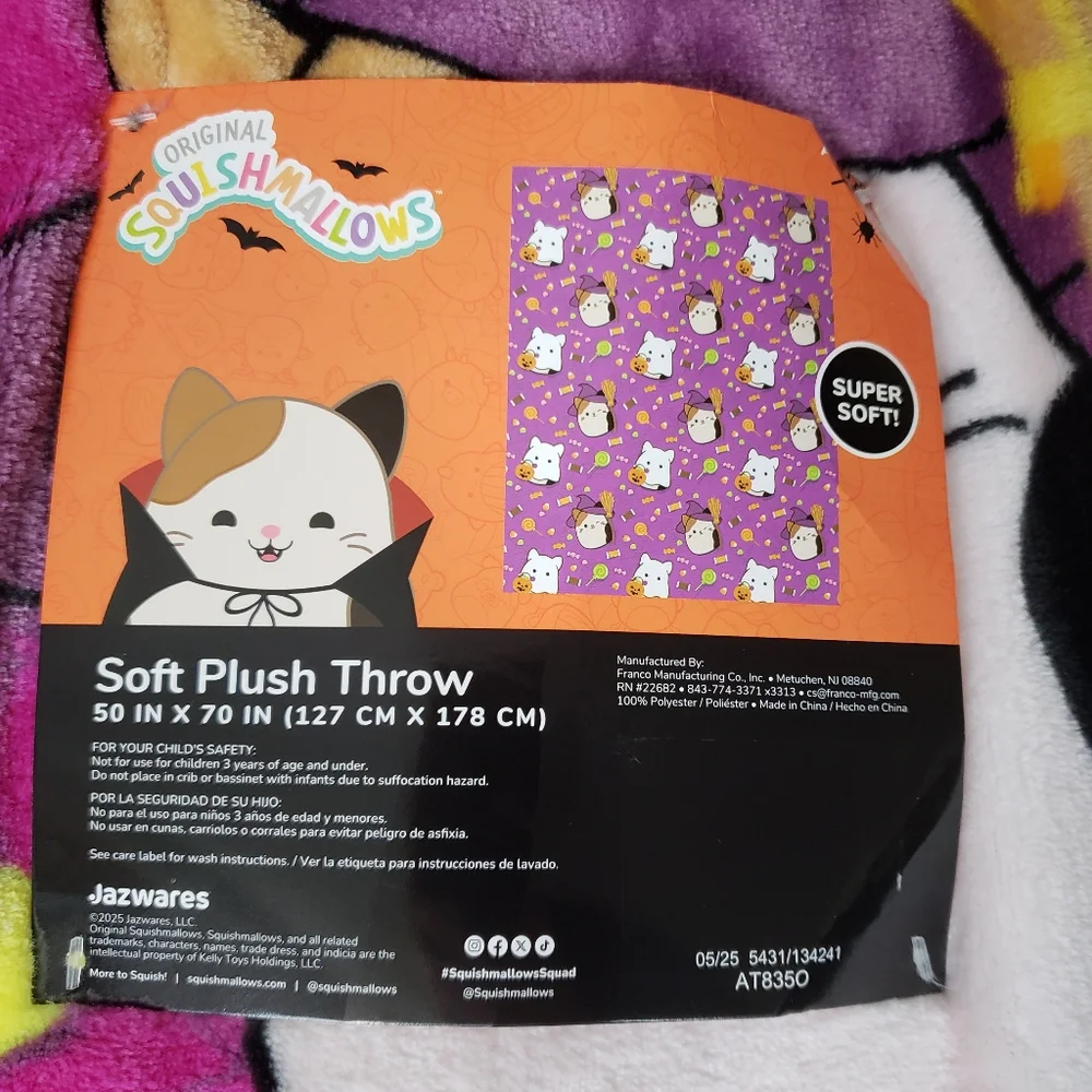 Squishmallows Cam The Cat Halloween Super Soft Plush Throw Blanket 50